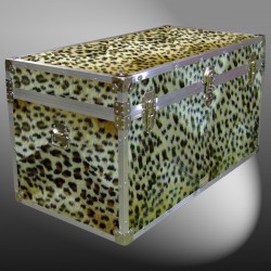 05-197 CHE FAUX CHEETAH 36 Deep Storage Trunk with Alloy Trim